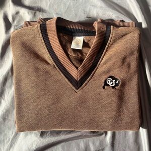 Vintage 90s University Colorado CU Buffs Brown V-neck Large Embroidered Sweater